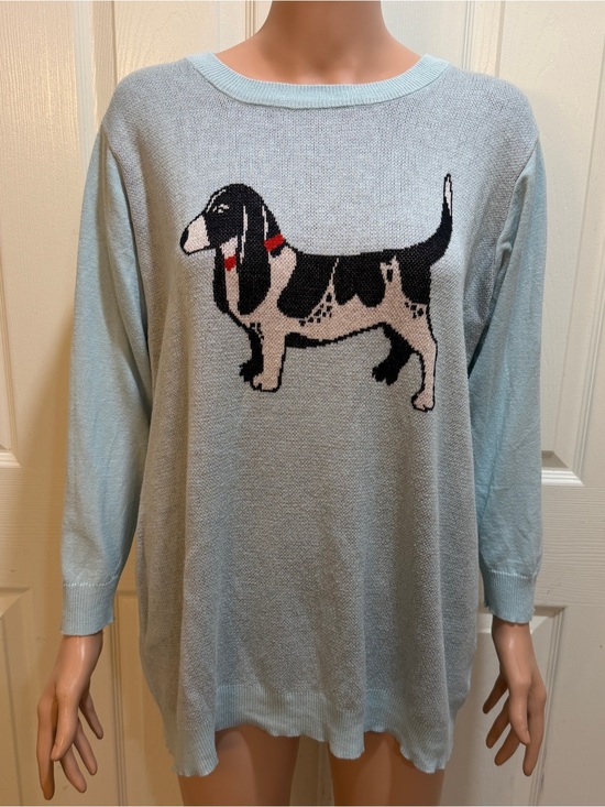Modcloth Sweaters - ModCloth Pale Blue Basset Hound Intarsia Knit Sweater Crew Neck